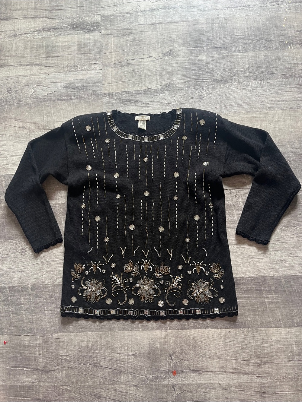 YarnWorks Black Vintage Sequin Embellished Sweater